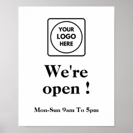 Nu geopend | Openingstijden aangepast bedrijfslogo Poster