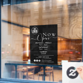 Nu geopend | Openingstijden Bedrijf Logo BLACK Raamsticker (Cafe Raam)