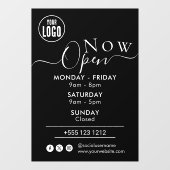 Nu geopend | Openingstijden Bedrijf Logo BLACK Raamsticker (Vel)