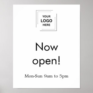 Nu geopend   Openingstijden Bedrijf Logo Wit Poster