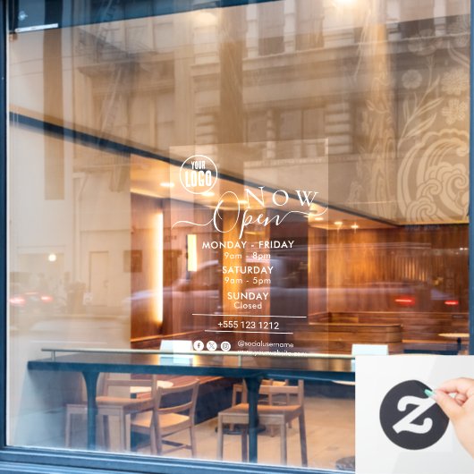 Nu geopend | Openingstijden Bedrijfslogo wit Raamsticker (Cafe Raam)