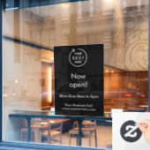 Nu geopend | Openingstijden Zakelijk Logo Zwart Raamsticker (Cafe Raam)