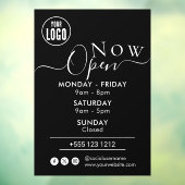 Nu geopend | Openingstijden Zakelijk Logo ZWART Raamsticker (Vel 3)