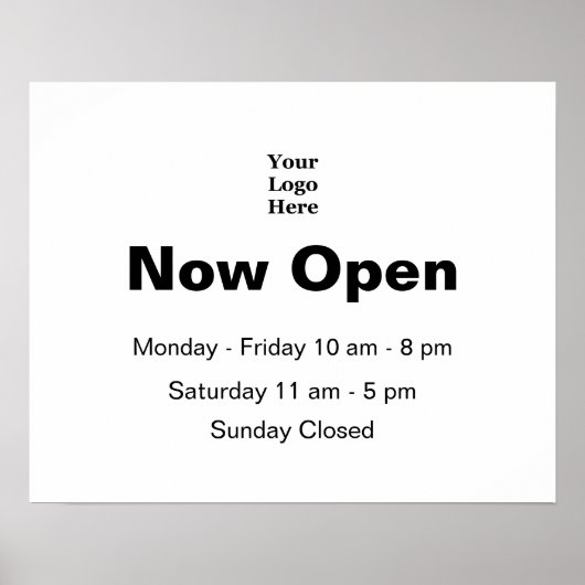 Nu Geopend Zakelijk Logo en Uren Wit Poster (Voorkant)