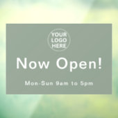 Nu geopend Zakelijke uren Opening Salie groen logo Raamsticker (Vel 3)