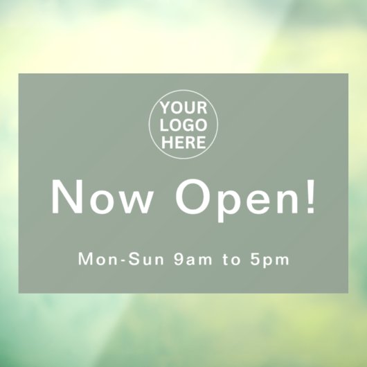 Nu geopend Zakelijke uren Opening Salie groen logo Raamsticker (Vel 3)