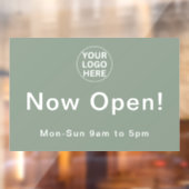Nu geopend Zakelijke uren Opening Salie groen logo Raamsticker (Vel 2)