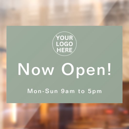 Nu geopend Zakelijke uren Opening Salie groen logo Raamsticker (Vel 2)