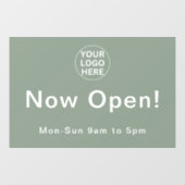 Nu geopend Zakelijke uren Opening Salie groen logo Raamsticker (Vel)