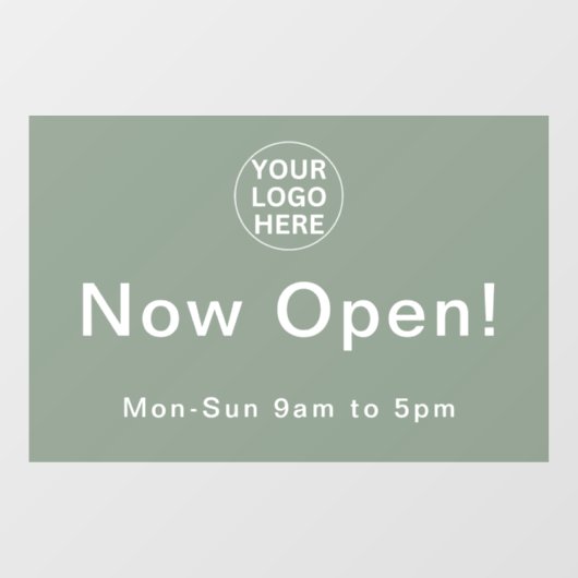 Nu geopend Zakelijke uren Opening Salie groen logo Raamsticker (Vel)