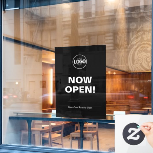 Nu geopend | Zwarte vensterfolie met logo Raamsticker (Cafe Raam)