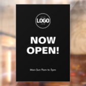 Nu geopend | Zwarte vensterfolie met logo Raamsticker (Vel 2)