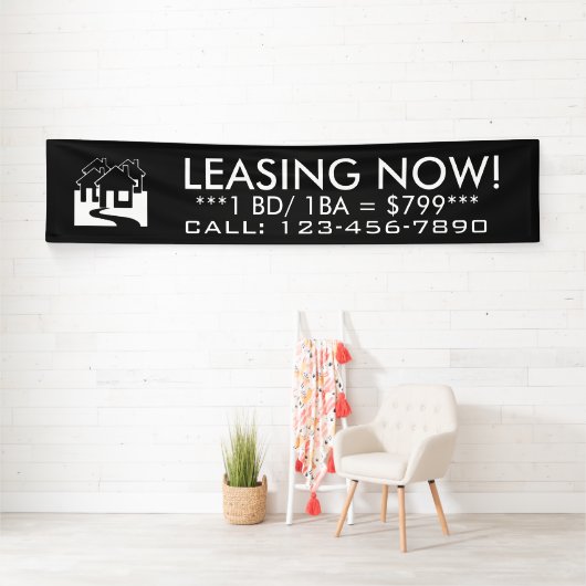 Nu het huren van het eenvoudige zwarte teken van spandoek (Insitu)