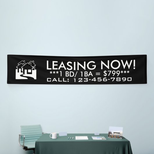 Nu het huren van het eenvoudige zwarte teken van spandoek (Beurs)