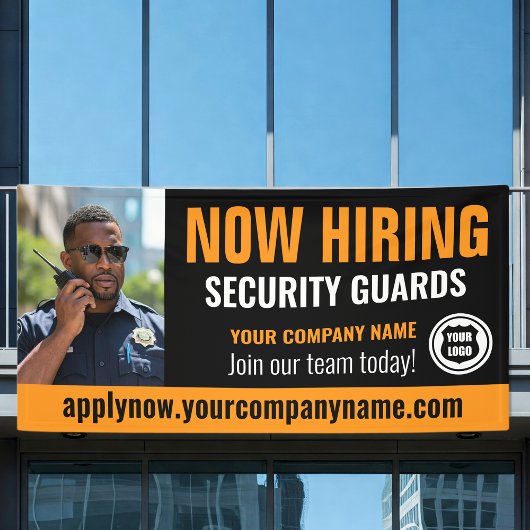 Nu het inhuren van Security Guard Job Logo Photo S Spandoek
