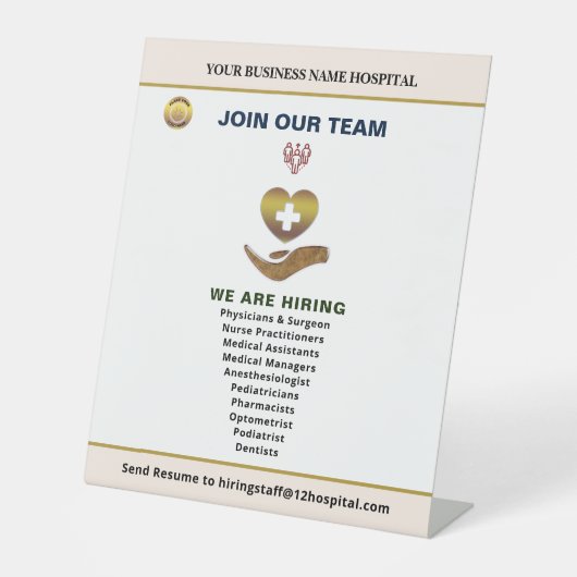 Nu inhuren Hulp Gezocht Medewerkers Logo personali Reclamebord Met Voetstuk (Voorkant)
