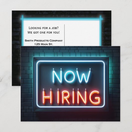 Nu inhuren neon teken op baksteen briefkaart (Voorkant / Achterkant)