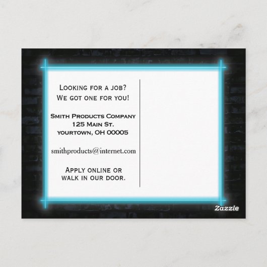 Nu inhuren neon teken op baksteen briefkaart (Achterkant)