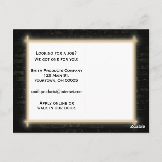 Nu inhuren neon teken op baksteen briefkaart (Achterkant)