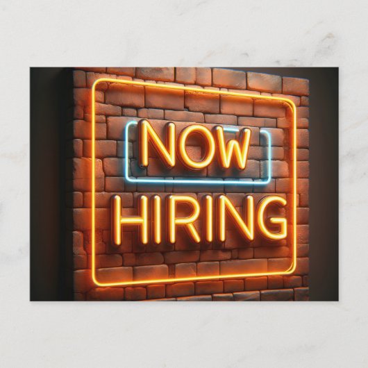 Nu inhuren neon teken op baksteen briefkaart (Voorkant)