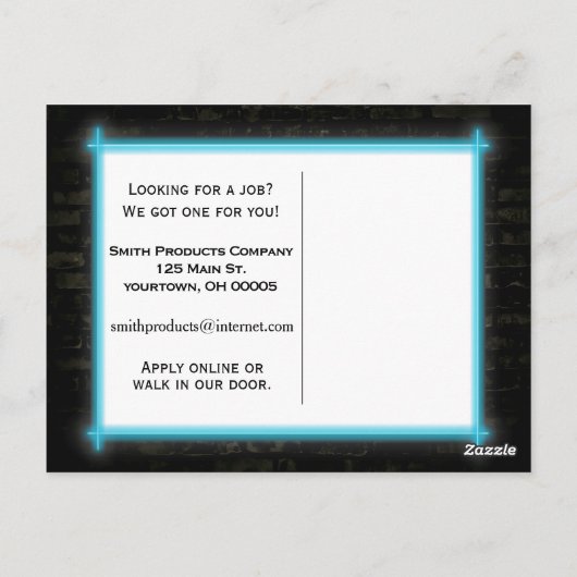 Nu inhuren neon teken op baksteen briefkaart (Achterkant)