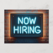 Nu inhuren neon teken op baksteen briefkaart (Voorkant)