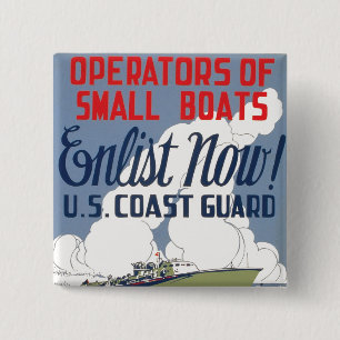Nu inschrijven! Amerikaanse kustwacht Vierkante Button 5,1 Cm