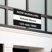 Nu inschrijven zwart en wit school naam telefoon spandoek (Buitenkant Gebouw)