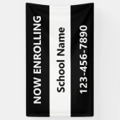 Nu inschrijven zwart en wit school naam telefoon spandoek (Verticaal)