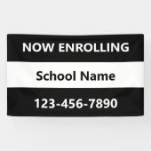 Nu inschrijven zwart en wit school naam telefoon spandoek (Horizontaal)