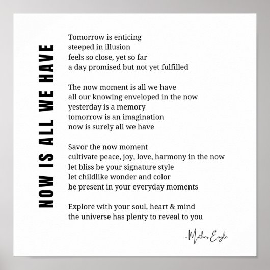 Nu is alles wat we hebben Be Cadeau gedicht poster (Voorkant)