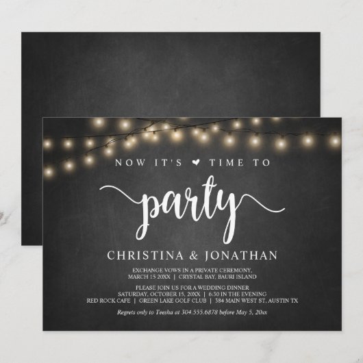 Nu is het tijd om feest te vieren, Rustic Elopemen Kaart (Voorkant / Achterkant)