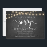Nu is het tijd om feest te vieren, Rustic Elopemen Kaart<br><div class="desc">Nu is het tijd om feest te vieren,  Wedding Elopement Aankondiging / Uitnodigingskaart,  in Rustic boerderij krijtbord,  String Lights-ontwerp. Dit is perfect voor je trouwreceptie en feest na de bruiloft. Voeg je gegevens toe in het overeenkomende lettertype/lettertype. #TeeshaDerrick</div>