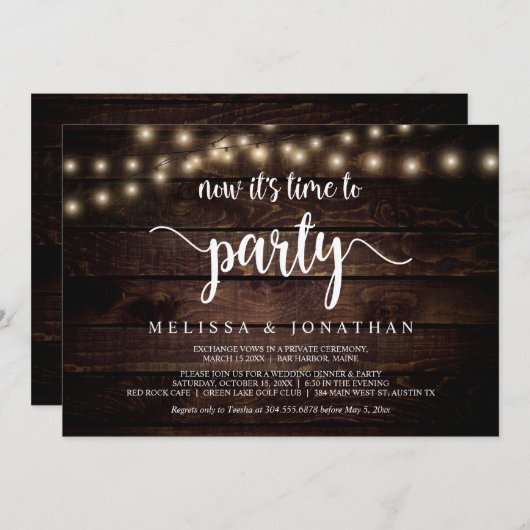 Nu is het tijd om feest te vieren, Rustic Elopemen Kaart (Voorkant / Achterkant)