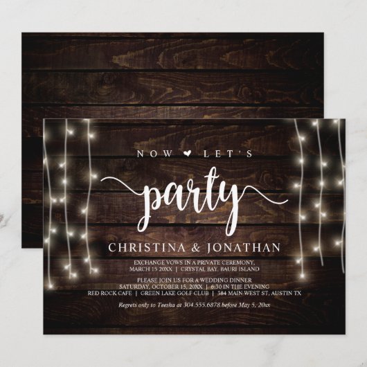 Nu is het tijd om feest te vieren, Rustic Elopemen Kaart (Voorkant / Achterkant)