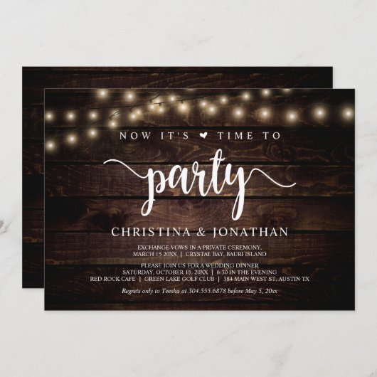 Nu is het tijd om te feesten, Rustieke Elopement P Kaart (Voorkant / Achterkant)