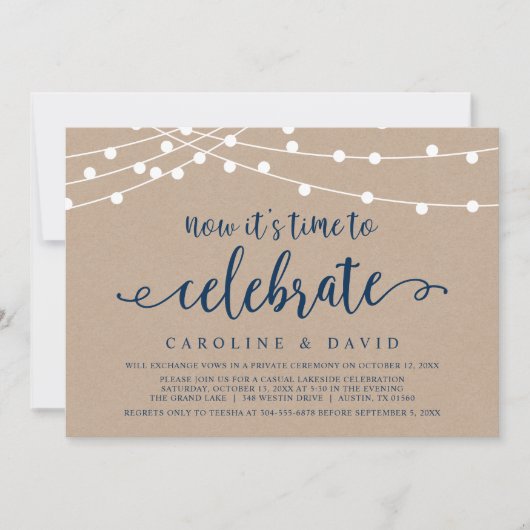 Nu is het tijd om te vieren, Trouw Elopement Invi Kaart (Voorkant)