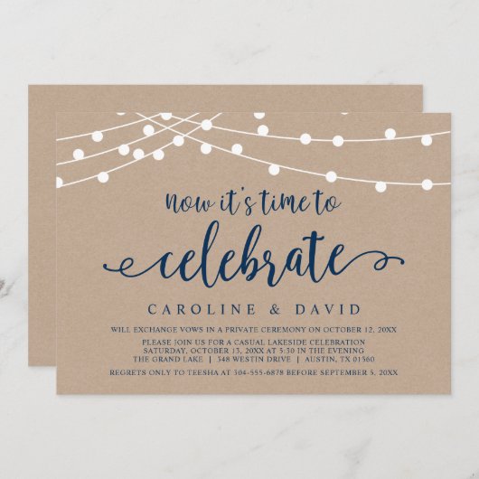 Nu is het tijd om te vieren, Trouw Elopement Invi Kaart (Voorkant / Achterkant)
