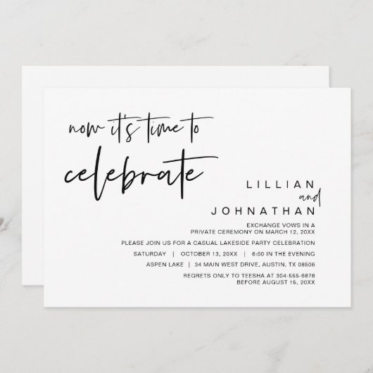 Nu is het tijd om te vieren, Trouw Elopement Kaart (Voorkant / Achterkant)