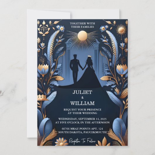 Nu Kasteel Luxe Fuchsia Kroon Koninklijk Blauw Bru Kaart (Voorkant)