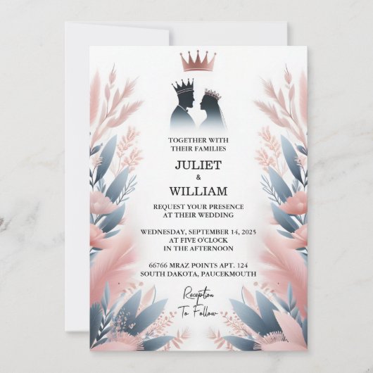 Nu Lange Tulle Regal Royal Glam Blush Roze Bruilof Kaart (Voorkant)