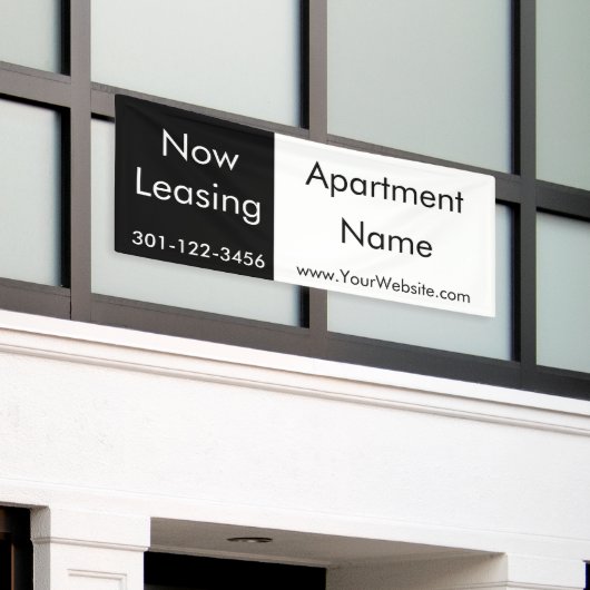 Nu Leasing Black en White Asection Name Spandoek (Buitenkant Gebouw)