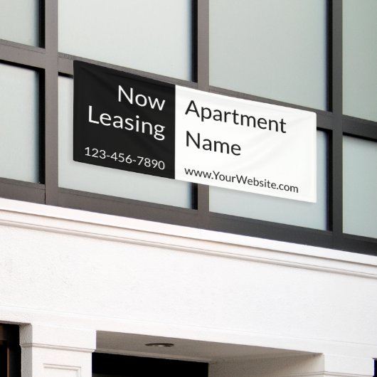 Nu Leasing Zwart-wit Appartement Naam & Telefoon Spandoek (Buitenkant Gebouw)
