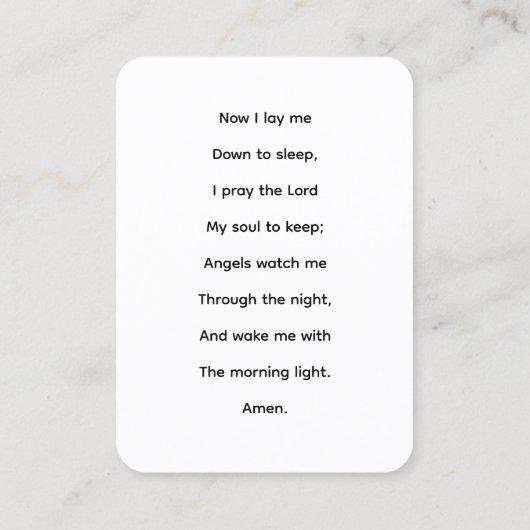 Nu leg ik me neer om engel met kind te slapen visitekaartje (Achterkant)