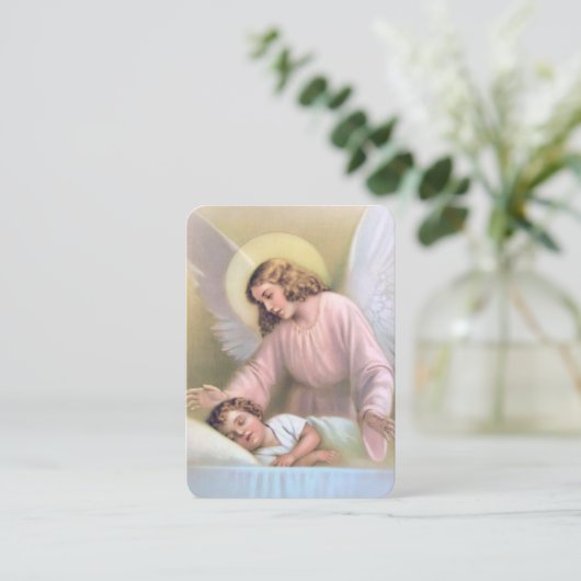 Nu leg ik me neer om engel met kind te slapen visitekaartje (Staand voorkant)