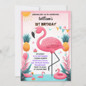 Nu Luau Fly Pink Flamingo Pool Party 1e verjaardag Kaart (Voorkant)