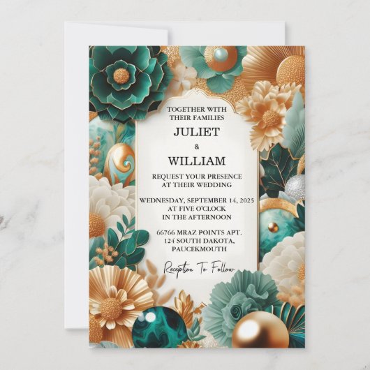 Nu Marmeren Monstera Smaragd Groen en Gouden Bruil Kaart (Voorkant)