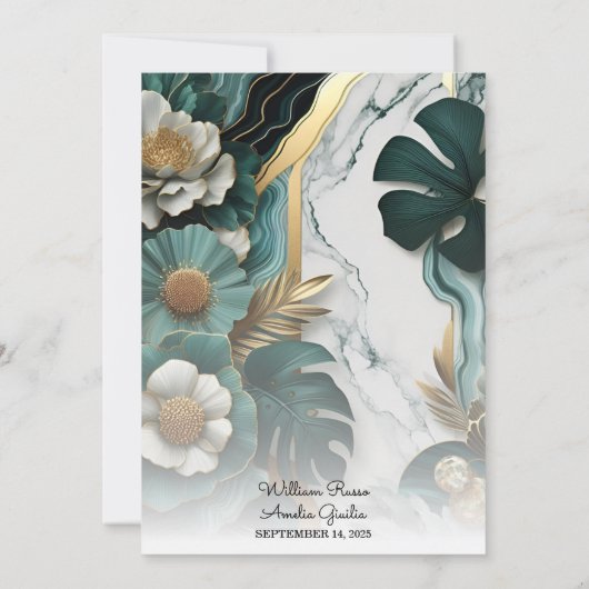 Nu Marmeren Monstera Smaragd Groen en Gouden Bruil Kaart (Achterkant)