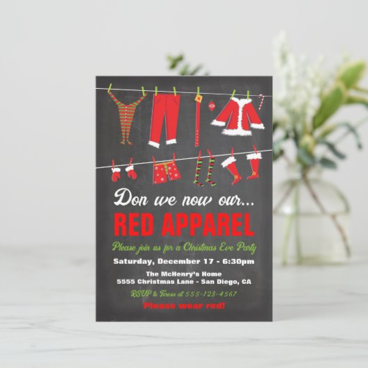 Nu moeten we ons kerstfeest op rood kleed vieren. kaart (Staand voorkant)