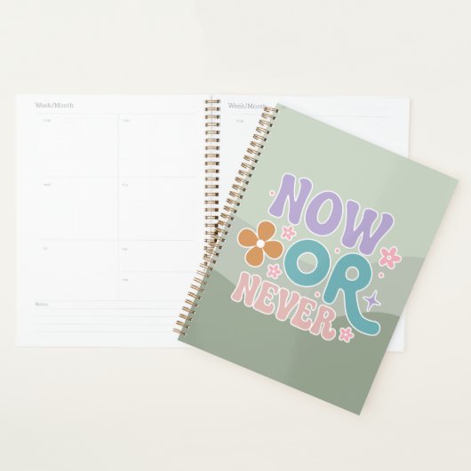 Nu of nooit Inspirerend citaat groene Blauwgroen p Planner (Display)